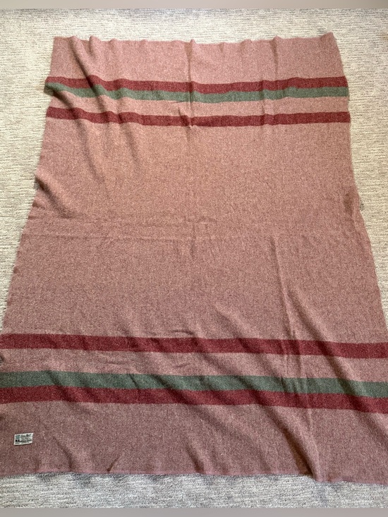 Other - Vintage Kenwood Pure Wool Blanket Canada Pink Green Striped 50x65